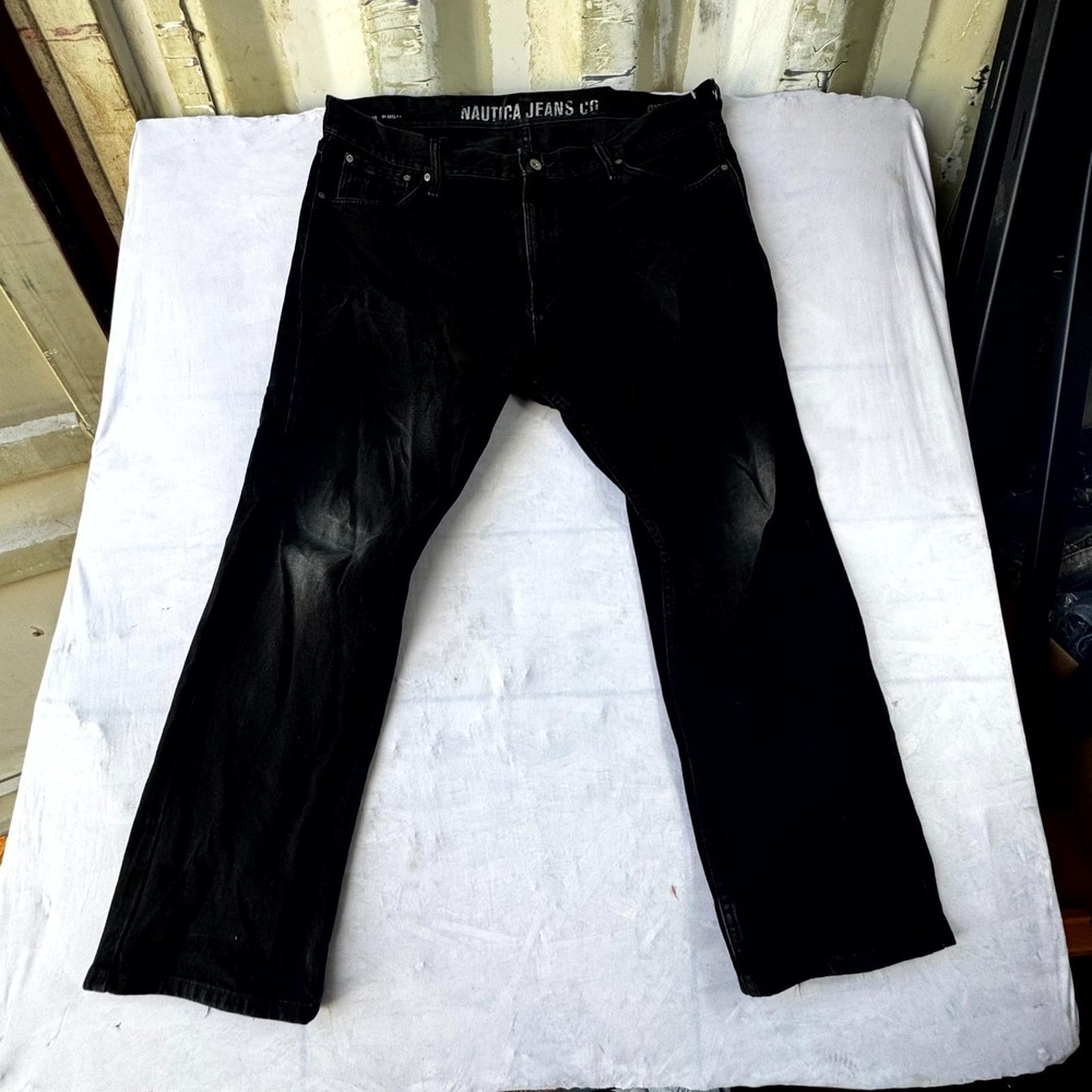 Nautica Jeans Co. Relaxed Fit Mens 40x30 Black Denim Straight Leg Whiskering